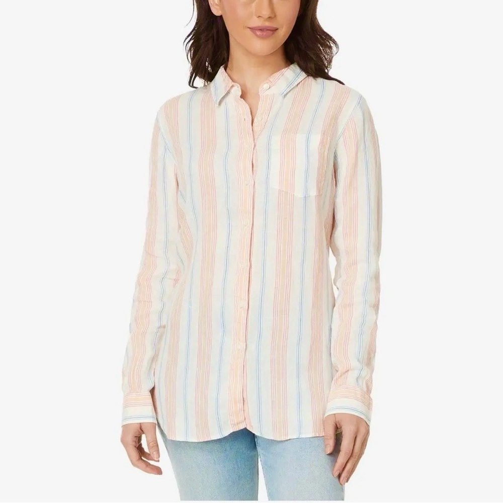 L.L. Bean Striped 100% Linen Button Down Long Sleeve Shirt Size XS (P) Coastal - Picture 3 of 10